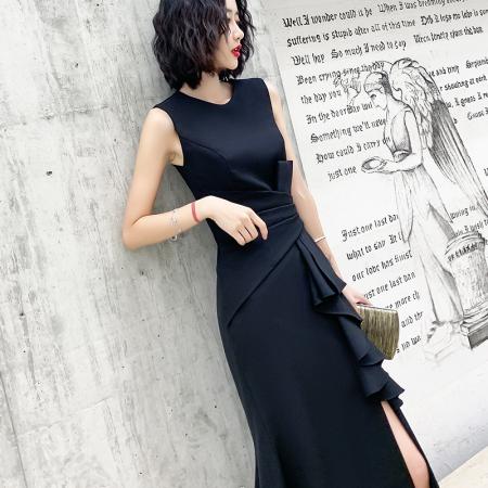 PS23739# 黑色宴会晚礼服女平时可穿显瘦鱼尾裙气质优雅端庄2022新款小礼服