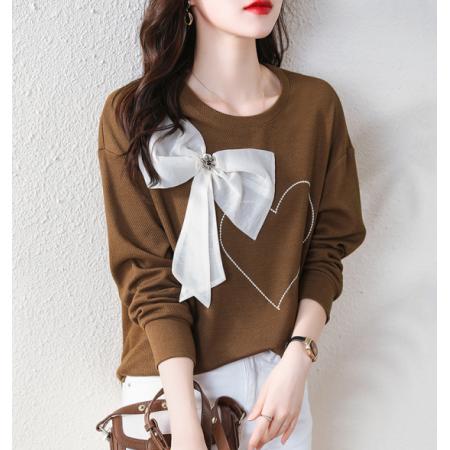 PS62342# 秋季新款蝴蝶结菠萝纹卫衣女落肩长袖圆领套头宽松上衣 服装批发女装服饰货源