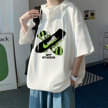 TR17633# ins连帽气质时尚潮牌春季日常潮青春流行标准新款T恤男五分袖潮流