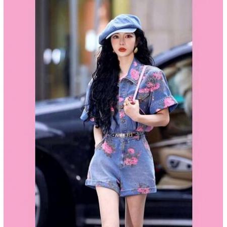 TR21581# 欧货重工百搭显瘦樱花牛仔连体裤 服装批发女装服饰货源