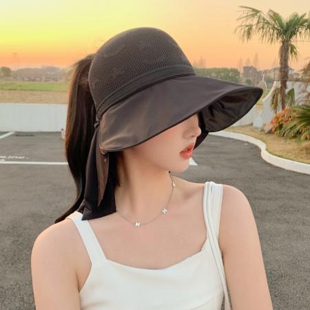 TR31981# 韩版夏季帽子女网眼透气防晒大沿渔夫帽户外披肩空顶太阳帽新 帽子批发