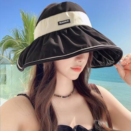 TR31987# 韩版夏季帽子女高品质字母标彩胶空顶防晒遮阳帽旅游大沿太阳帽新 帽子批发