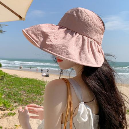 TR31988# 韩版新款帽子女压花爱心彩胶防晒遮阳帽夏季空顶折叠太阳帽新 帽子批发