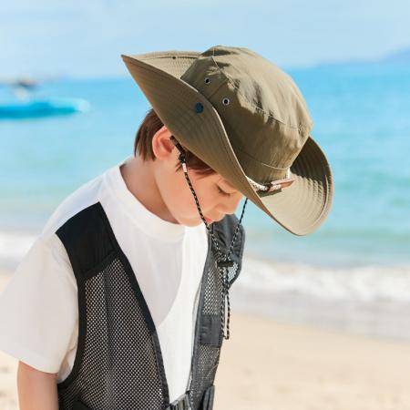 TR31996# 韩版儿童帽子酷酷男宝宝皮标登山防晒遮阳帽户外大沿渔夫帽太阳帽 帽子批发