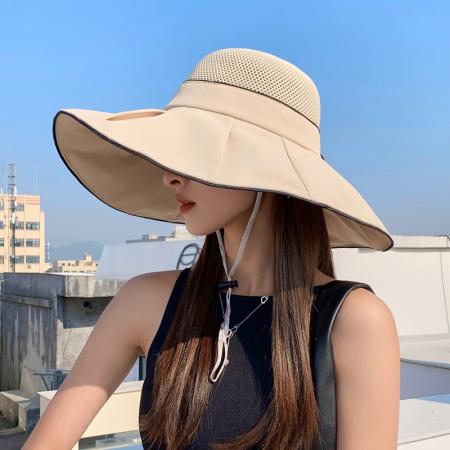 TR31997# 韩版新款帽子女高品质金属标大檐渔夫帽夏季防晒遮阳帽防风太阳帽 帽子批发