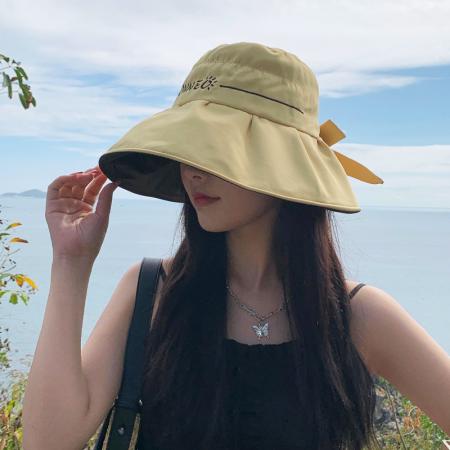 TR32001# 韩版帽子刺绣字母蝴蝶结黑胶防晒遮阳帽夏季旅游折叠防风太阳帽新 帽子批发