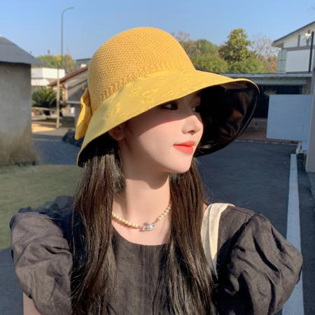 TR32002# 韩版黑胶帽子女压花蝴蝶网眼透气渔夫帽夏季户外防晒遮阳太阳帽新 帽子批发