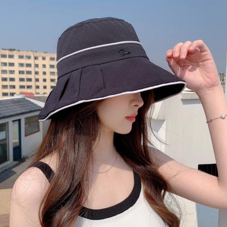 TR32003# 韩版春秋新款帽子女时尚金属标网红渔夫帽夏季百搭纯色盆帽薄 帽子批发