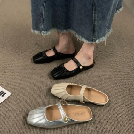 X-30433# 银色平底包头半拖鞋子外穿夏新款妈妈玛丽珍穆勒女士凉鞋单鞋 鞋子批发女鞋货源